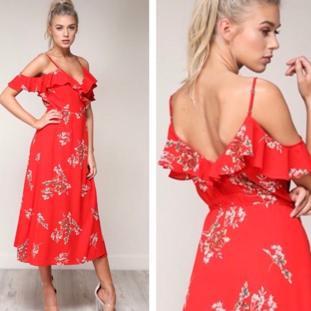 Red Floral Wrap Dress